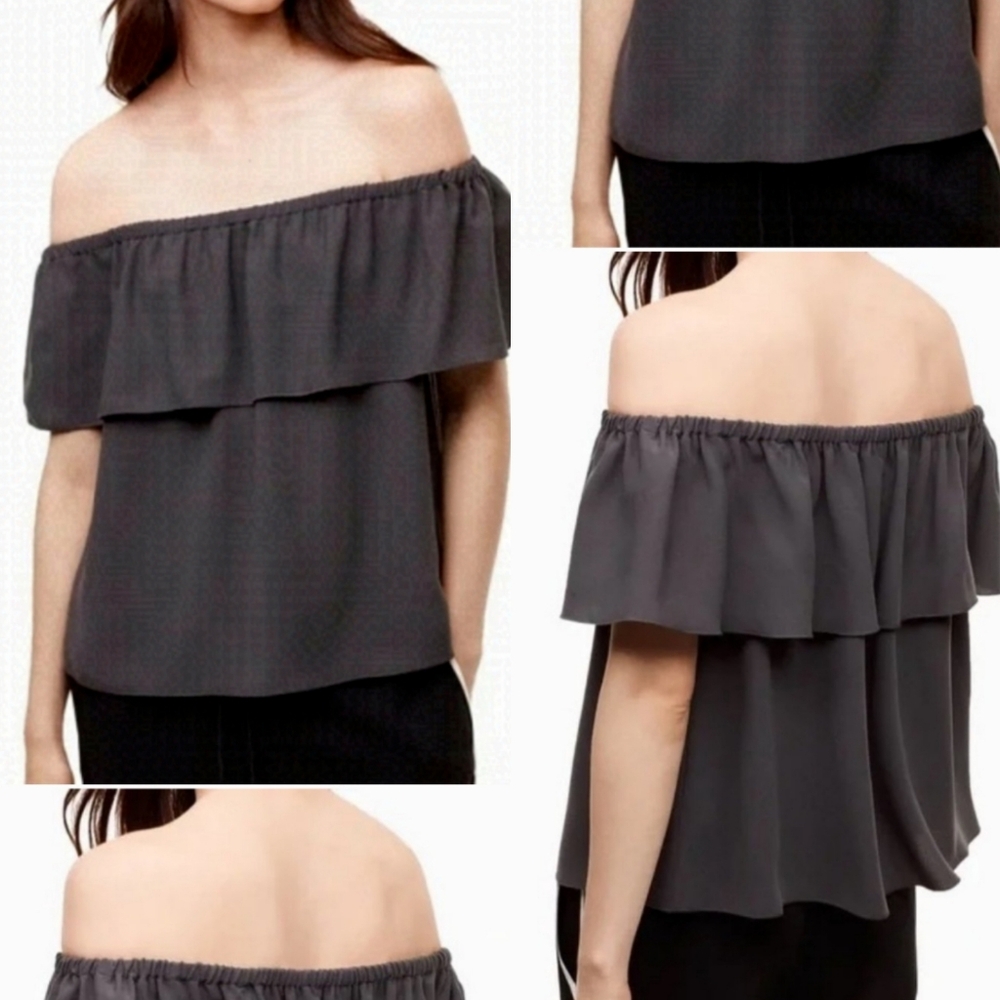 Aritzia Wilfred Promener Off Shoulder Blouse  Dark Gray Size Medium